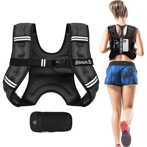 BAGAIL Weighted Vest, 5lbs/8lbs/10lbs/12lbs/15lbs/20lbs/25lbs/30lbs Weight Vest with Detachable Phone Pouch, Rucking Vest for Women, Men, Walking, Weight Loss, Training, Running - 12 lb - Black - Image 1
