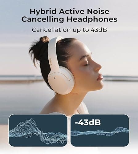 Edifier W820NB Plus Hybrid Active Noise Cancelling Headphones - LDAC Codec - Hi-Res Audio Wireless & Wired - Fast Charge - Over Ear Bluetooth V5.2 Headphones for Travel/Home/Office- Ivory thumbnail 3