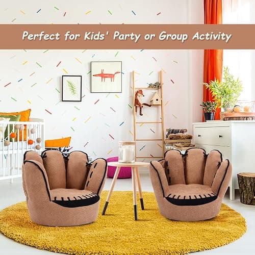 Costzon Kids Couch with Solid Wood Frame & Baseball Glove Design, Children Armchair for Play Room, Nursery, Kindergarten, Kids Room, Gift for Boys & Girls (Brown) thumbnail 5