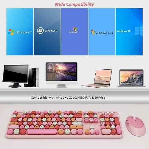 KOOTOP Cute Pink Wireless Keyboard and Mouse, 2.4G Retro Round Keycap for PC, Mac, Laptop, Tablet, Computer Windows thumbnail 6