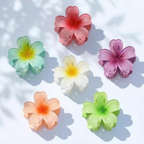 SMKSL 6 Pcs Flower Hair Claw Clips for Women Hawaiian Large Hair Clips for Thick Thin Curly Hair, Strong Hold & Non-Slip, Stylish Medium Beach Hair Accessories for Women Girls (Hawaiian) thumbnail 7