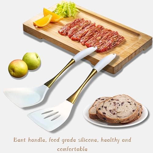 Elegant White Gold Silicone Cooking Utensils Set - Non-Toxic, Dishwasher Safe Kitchen Utensils Set with Heat Resistant Comfort Handles - Includes Spatula & Spoon for Nonstick Cookware thumbnail 4