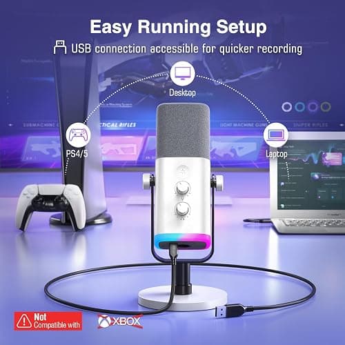 FIFINE AmpliGame AM8W XLR/USB Gaming Microphone for Streaming Podcasting | Dynamic PC Computer RGB Mic, with Gain Knob, Mute Button, Monitoring Jack, for Gamer Recording Video Creation, White thumbnail 3