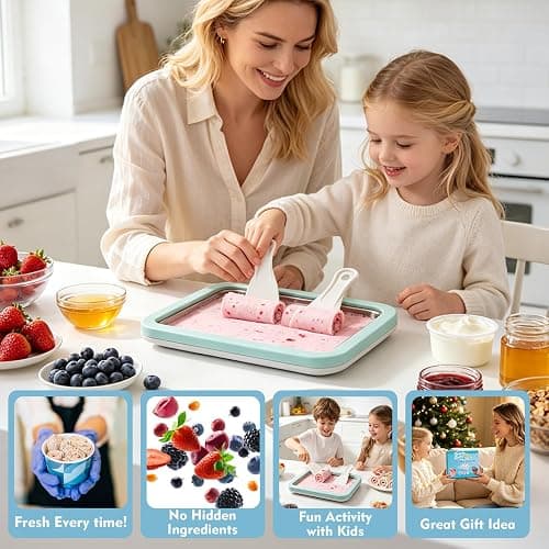 Premium Rolled Ice Cream Maker Kit w/Lid. Recipe Book, Stainless Steel Ice Cream Tray, 2 Spatulas,& Gift Ready Box. Homemade Ice Cream Maker. Instant Ice Cream Roller Maker (Mint Green) thumbnail 2