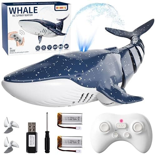 2.4Ghz Remote Control Whale Shark Toys for Boys Kids, 1:18 Scale High Simulation Whale Shark for Pool, Electric RC Shark Fish Toys with Light & Spray Water Function for 4 5 6 7 8 9 Year olds Kid - Image 1