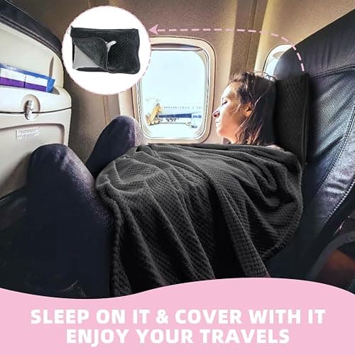 Nenolix 3 in 1 Travel Blanket Pillow Set - 350 GSM Thick Travel Blanket Airplane Compact with Bag, Soft Bag with a Pocket, Inflatable Travel Pillow for Camping & Car Trip (Dark Grey) thumbnail 3