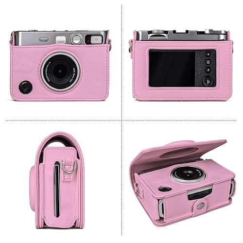 Rieibi Mini EVO Case - Vintage PU Leather Protective Case for Fuji Instax Mini EVO Instant Camera - Removable bag with Adjustable Shoulder Strap Battery Charging Port - Pink thumbnail 4