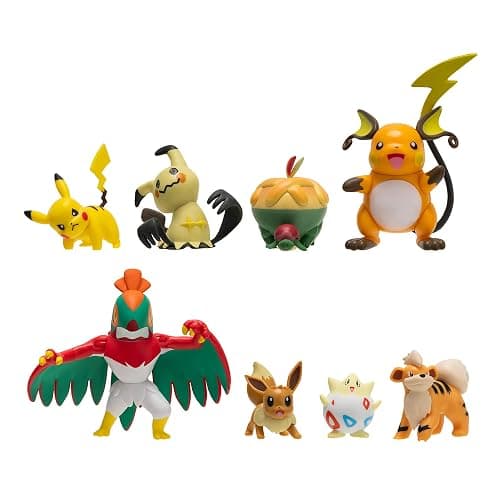 Pokémon Battle Figure 8 Pack - Features 2-Inch Pikachu, Eevee, Appletun, Growlithe, Mimikyu, Togepi, 3-Inch Raichu & Hawlucha - Authentic Details - Image 1