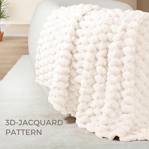Whale Flotilla Throw Blanket for Sofa with Expanded 3D-Jacquard Pattern, 130X150 CM Fuzzy Soft Cozy Exquisite Blankets or All Season, Warm and Fluffy, Ivory thumbnail 3