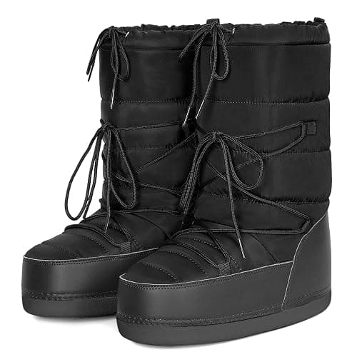 QLR Womens Winter Snow Boots Mid Calf Anti-Slip Boots with Warm Lining Lace-up Outdoor Shoes - Image 1