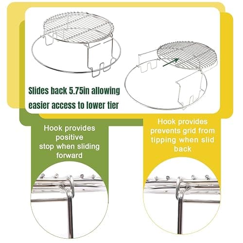 KAMaster 3 Tier 5 Piece BBQ Replacement Kit for Large Big Green Color Egg,Stainless Steel Grill Stack Rack with Removable Cooking System,BBQ Grill Basket Grill Expander Rack Ultimate Set Fit L BGE thumbnail 2