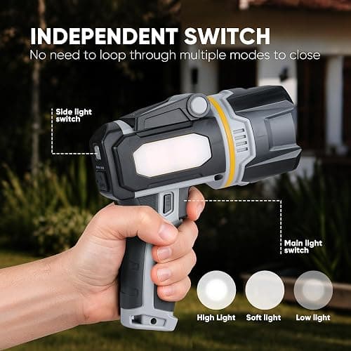 MOONASION Rechargeable Spotlight 100000 Lumen, Super Bright LED Spotlight Flashlight with COB Light & Foldable Stand, Long Lasting Large Handheld Spot Light for Boating Camping Boat Marine thumbnail 3