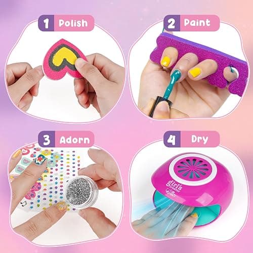 Kids Foot Spa & Nail Kit - Kids Spa Day Kit for Girls with Mask Foot Bath and Nail Dryer - Manicures Pedicure Toy Kit Nails Art Salon Girl Stuff - Christmas Birthday Gifts for 6 7 8 9 10-12 Year Old thumbnail 6