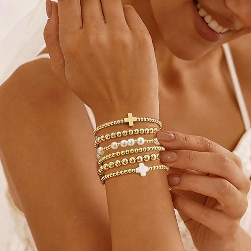 Fohufo Beaded Bracelets Gift Set for Women, 14K Gold Plated Layered Stackable Adjustable Bracelets Jewelry Gift Sets Stocking Stuffers thumbnail 5