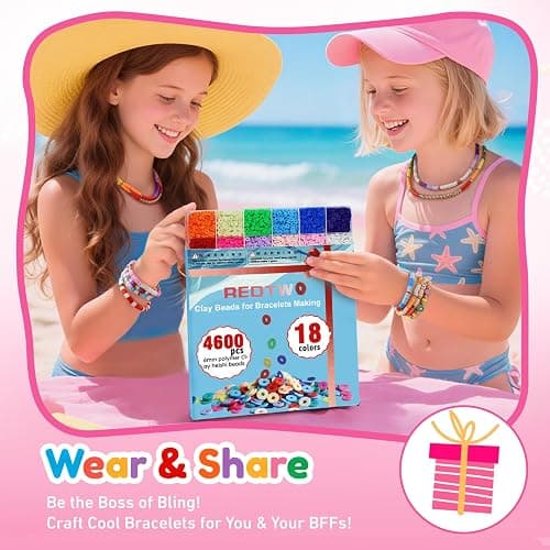 Redtwo 5100 Clay Beads Bracelet Making Kit, Flat Preppy Beads for Friendship Jewelry Making,Polymer Heishi Beads with Charms Gifts for Teen Girls Crafts for Girls Ages 8-12 thumbnail 9