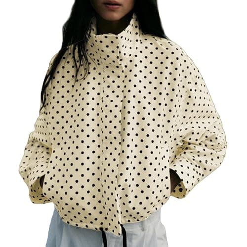 Songling Women Polka Dot Jacket Casual Coat Zip Up 2025 Trendy Fall Outfits Lightweight Cropped Jacket with Pockets thumbnail 2