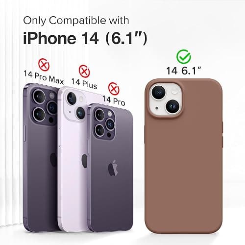 GONEZ Magnetic for iPhone 14 Case, Compatible with Magsafe, with Screen Protector + Camera Protector, Anti-Scratch Microfiber Lining, Liquid Silicone Shockproof Protective Phone Case, Brown thumbnail 2