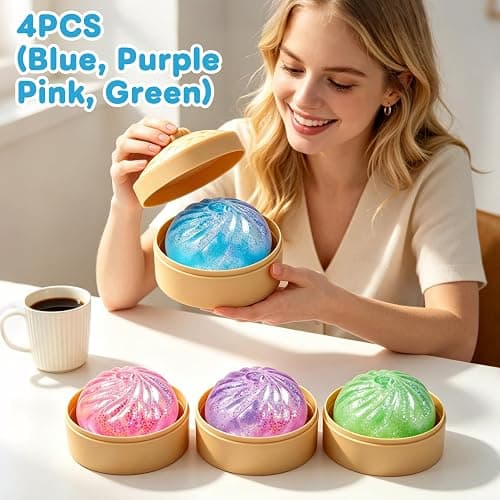 4Pcs Glitter Slow Rebound Stress Balls, Soft Squeeze Tactile Balls for Anxiety Relief, Portable Desk Decor & Gift for Adults thumbnail 7