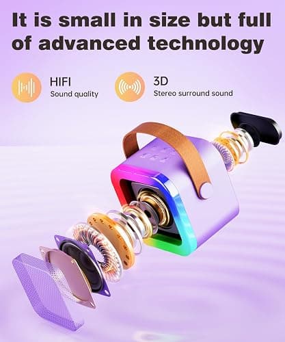 Mini Karaoke Machine Speaker for Kids Adults,Portable Bluetooth with 1-2 Wireless Microphones,Christmas Birthday Gifts Toys Girls Boys Ages 4, 5, 6,7, 8,9,10,11,12+ Years Old Toddler (Purple - 1 Mic) thumbnail 3