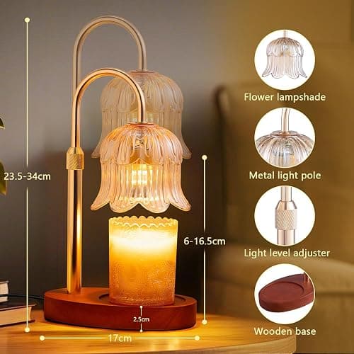 Candle Warmer Lamp Electric Timer - Vintage Heater Candles Warming Height Adjustable Dimmable Warmers Flower Lamps No Flame Heat Warm Melt Wax Jar Modern Home thumbnail 2