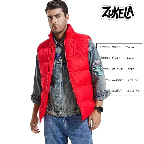 Zukela Solid Mens Puffer Vest Stand Collar Sleeveless Jacket M to 3XL | For 80s party,Lightweight but warm,Full Zip Up Stand Collar,Puffy outerwear,Water resistant,Winter zipper quilted,Multicolor thumbnail 2