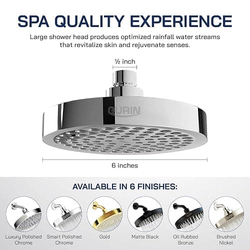 GURIN Shower Head High Pressure Rain Shower head - 6 Inch Luxury Design with Adjustable Angles, Anti-Clogging Nozzles, Easy 1-Min Install, Premium Chrome Finish for Bathroom (2.5 GPM) thumbnail 6