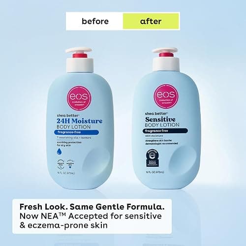 eos Shea Better Sensitive Skin Body Lotion, 48-Hour Moisture Skin Care, For Dry Skin, Fragrance Free Body Lotion, Eczema Lotion, Vegan, 16 fl oz (Packaging may vary) thumbnail 2
