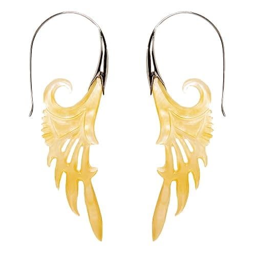 81stgeneration Hand-Carved Mother of Pearl Long Bird Wing Feather Dangle Earrings With 925 Sterling Silver Hooks - Extra Large Angel Wing Earrings - Unique Tribal Statement Jewelry for Women - Image 1