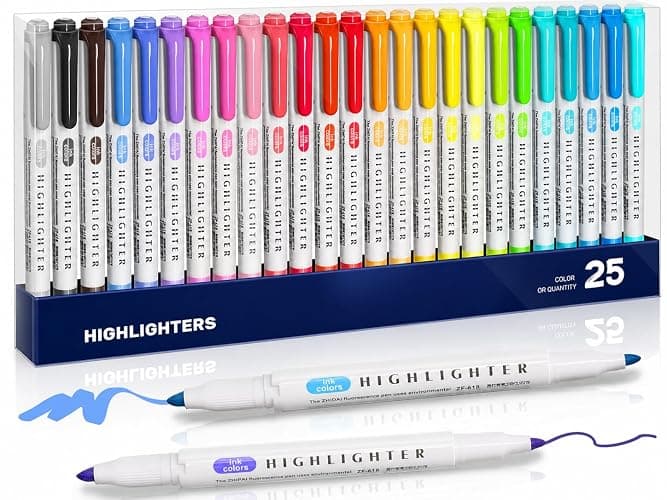 YOOUSOO 25 Pack Pastel Highlighters Assorted Colors No Bleed | Dual Tip Chisel and Fine Tip Bible Highlighter, Fluorescent Highlighter Pens for Classroom School Student Office Journals - Image 1