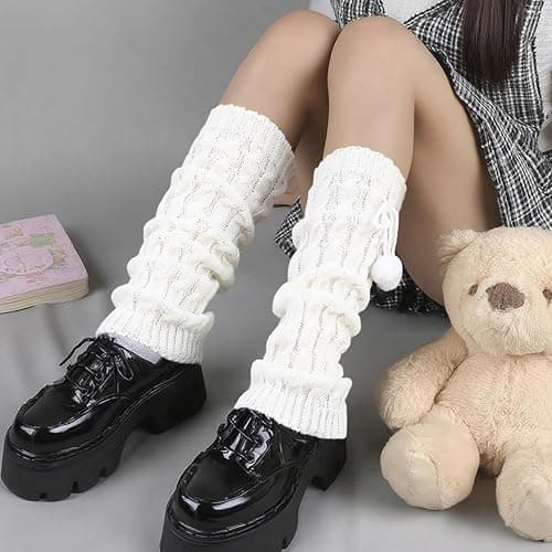 Jspupifip Kawaii Leg Warmers for Girls, Y2K Lolita Ballet Leg Warmer Ribbed Knit Bow Cute Knee High Legwarmers thumbnail 2