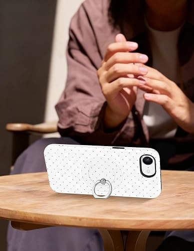 Jusy Compatible with Magsafe Polka Dot Phone Case for iPhone 16e, Cute Aesthetic Magnetic Ring Holder Stand Case, Soft TPU and Hard PC Protective Phone Cover for Women Girls - White Polka Dot thumbnail 6