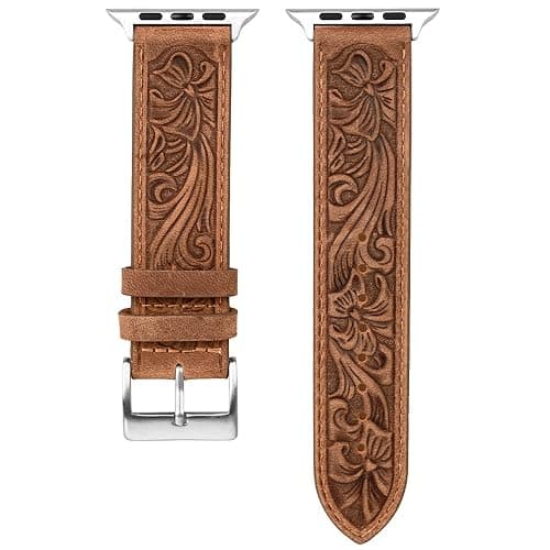 Falandi for Apple Watch Band Leather 40mm 38mm 44mm 42mm, Retro Pattern Leather Classical Replacement Smart Watch Band for iWatch Men Women Series SE 6 5 4 3 2 1 thumbnail 6