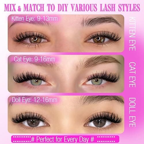 Eyelash Extension Kit 320pcs Lash Clusters D Curly 9-16mm Mix 40D Individual Lashes Wispy Lash Clusters Kit with Lash Bond and Seal and Remover Lash Applicator for Lash Extension Beginners thumbnail 5