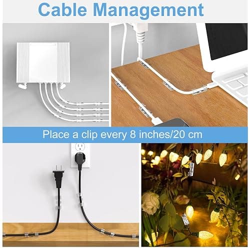 Adhesive Cable Clips Clear (40PCS, M), Upgraded Wire Holders for Wall, Strong Cord Organizer Under Desk, Car, PC, Christmas Light Indoor/Outdoor thumbnail 6