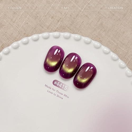 GAOY Green Purple Cat Eye Gel Nail Polish, 16ml Holographic Glitter Jelly Nail Polish with Magnet, Reflective Translucent UV Gel for Manicure Art DIY, 4415 Neon Grape thumbnail 5