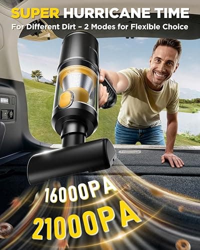 Svoko Handheld Vacuum Cleaner 21000Pa Suction with Brushless Motor, 4-in-1 Portable Mini Car Vacuum with 2 Suction Modes, Cordless Vacuum with LED Light, Type-C Charge for Car, Office Desk, Keyboards thumbnail 2