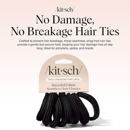 Kitsch Hair Ties No Damage - Strong, Stretchy Hair Bands | Soft Nylon Ponytail Holders, Snag-Free Rubber Bands, Perfect for Updos & Braids | Ideal Gifts for Women - Black, 8pcs thumbnail 3