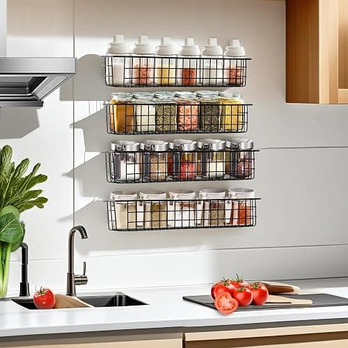 Spice Rack Organizer Wall Mount, 2 Pack Black Seasoning Rack Wire Storage Baskets for Wall or Cabinet Door in Kitchen and RV | Seasoning Rack, Kitchen, RV thumbnail 5
