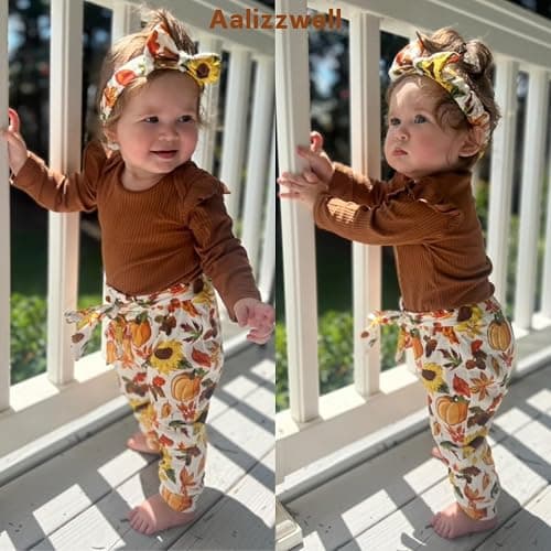 Aalizzwell Preemie Newborn Infant Baby Girls Clothes Ribbed Romper Bodysuit Pants Set Fall Winter Outfits thumbnail 3