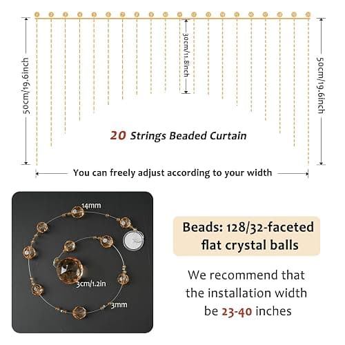 Hysenm 20 Crystal Beaded Curtains Arched Door Beaded Curtain, Hanging Doorway Room Decor with Crystal Balls, Beaded String Curtain Divider for Home, Coffee House, Bedroom, Restaurant thumbnail 2