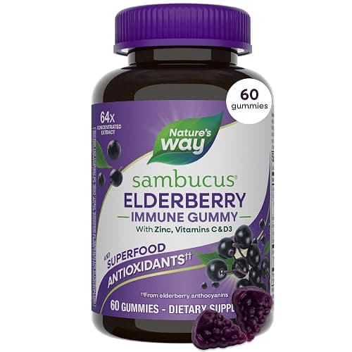 Nature's Way Sambucus Elderberry Gummies for Immune Support* Ages 4+, 60 ct | Immune Gummy with Black Elderberry Extract, Vitamin C, D3, Zinc, and Superfood Antioxidants*, Adults & Kids Ages 4+ - Image 1