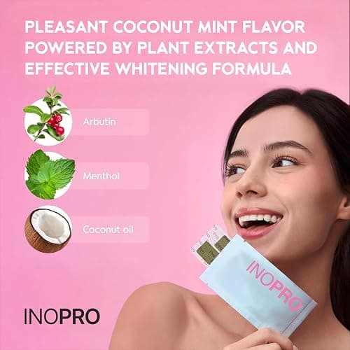 InoPro Teeth Whitening Strips 14 Treatments Kit - Enamel Safe Teeth Whitener, Peroxide-Free, Green White Strips for Teeth Whitening with Arbutin, Coconut Oil, Deep Stains Removal (28 Strips) thumbnail 4