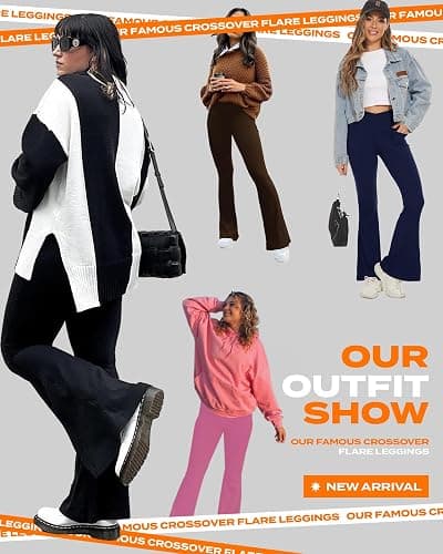 TNNZEET Black Flare Leggings for Women, Crossover Yoga Pants with Pockets Bootcut Flared Leggings thumbnail 3