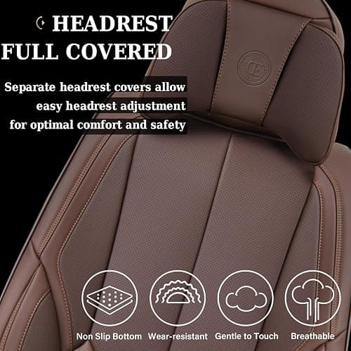 Coverado Front and Back Seat Covers 5 Pieces, Waterproof Nappa Leather Auto Seat Protectors Full Set with Head Pillow, Universal Car Accessories Fit for Most Sedans SUV Pick-up Truck, Brown - Brown(Pillow) - FullSet thumbnail 4