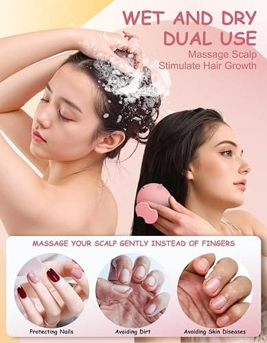 Scalp Massager Hair Growth Shampoo Brush, Silicone Scalp Scrubber Shower Scalp Brush for Hair, Head Massager Scalp Exfoliator for Dandruff Removal, Wet Dry Scalp Massage Tool for Hair Care, Pink thumbnail 3
