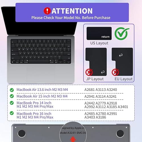 Majeree Keyboard Cover for Long Nails, Perfectly Compatible with 2021-2024 MacBook Pro 14/16, MacBook Air 13/15.Gift Box Packaging, Raised Silicone Keyboard Cover-Ideal for Office & Study Use (Black) - MBPro2021+,Air2022+ - Black thumbnail 3