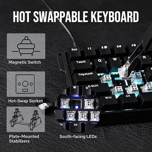 EPOMAKER AULA WIN60 HE 60% Wired Magnetic Keyboard with Adjustable Actuation, 8000 Hz Polling Rate, Hall Effect Switches, Hot-Swap, For FPS Games (Black) thumbnail 4