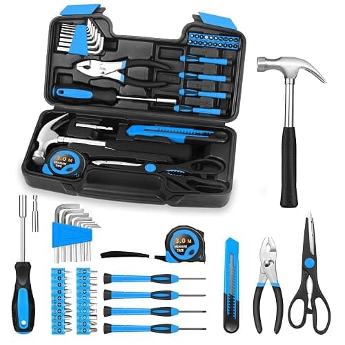 39 Piece Basic Home Tool Set Household Tool Set General Repair Small Hand Tool Kit in Toolbox Storage Case for Home Garage Office College Dormitory Use, Blue - Blue - Image 1