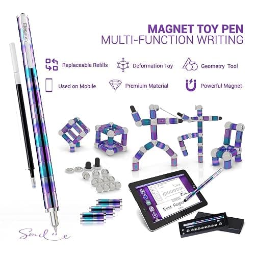 Elegancy Fidget Pen Magnetic Teenage Toys Magnetic Pen Fidget Toy | Stress Relief Multi-functional Ballpoint Pens | Cool Stuff Magnets for Kids Present (Rainbow) thumbnail 6