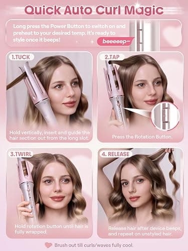 SHEGLAM Pink Curling Iron Automatic Gift for Woman (Pink, 1 inch) thumbnail 4
